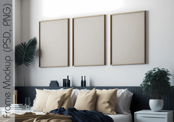 Download Gallery Frame Mockup in Bedroom Interior - Mockup Collection