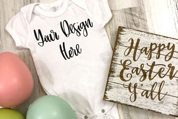 Download White Baby Bodysuit Easter Styled Mockup Photo - Mockup Collection