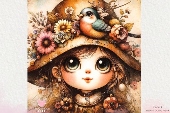 Download Little Girl with Flowers and a Bird - Girl Collection