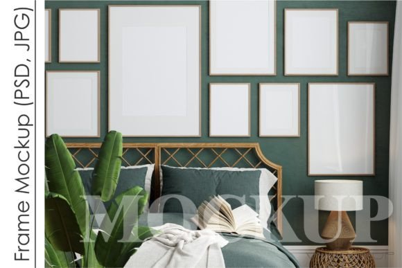 Download Gallery Wall Mockup in Bedroom Interior - Mockup Collection