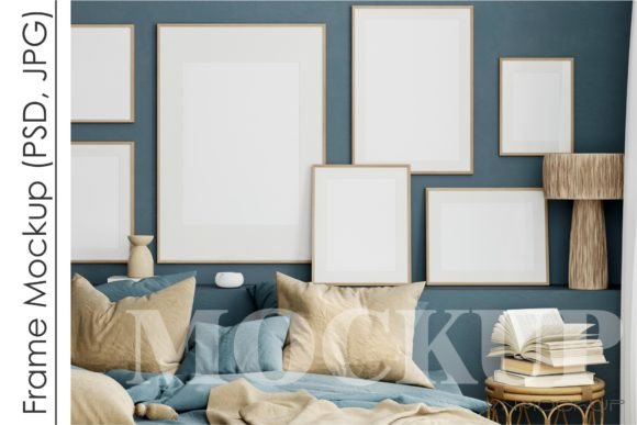 Download Gallery Wall Mockup in Bedroom Interior - Mockup Collection