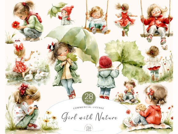 Download Girl with Nature Clipart Bundle - Girl Collection