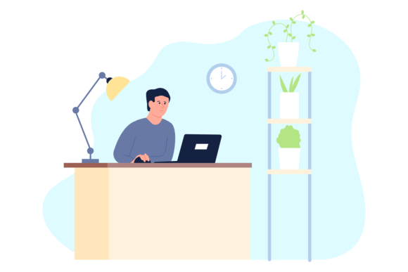 Download Man Working at Computer in Cozy Interior - Cozy interior Collection