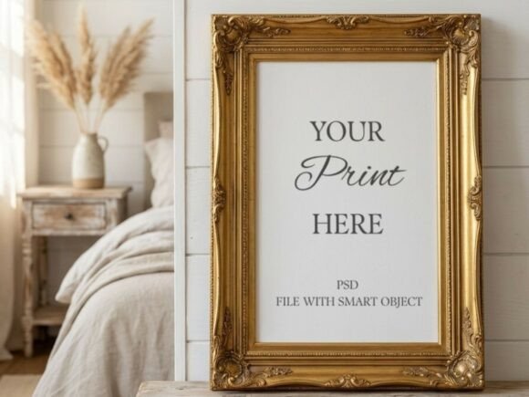 Download Vintage Gold Frame Mockup Shabby Chic - Mockup Collection