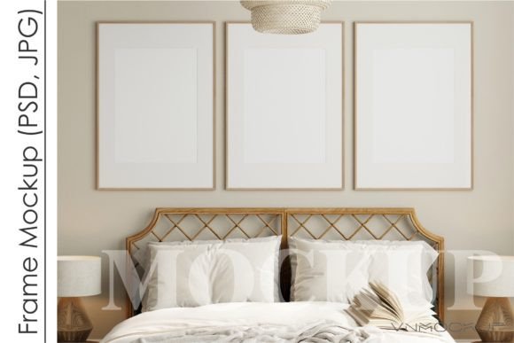 Download Gallery Frame Mockup in Bedroom Interior - Mockup Collection