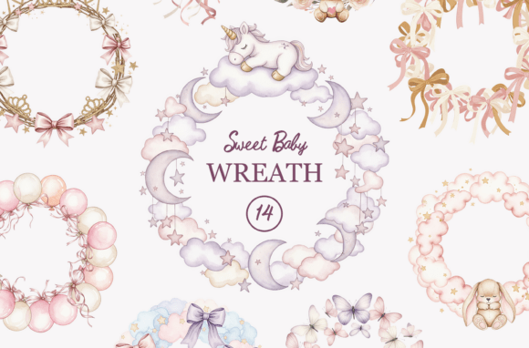 Download Baby Girl Watercolor Wreath, Baby Shower - Girl Collection