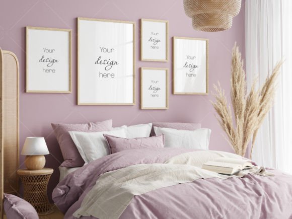 Download Gallery Wall Mockup in Bedroom Interior - Mockup Collection