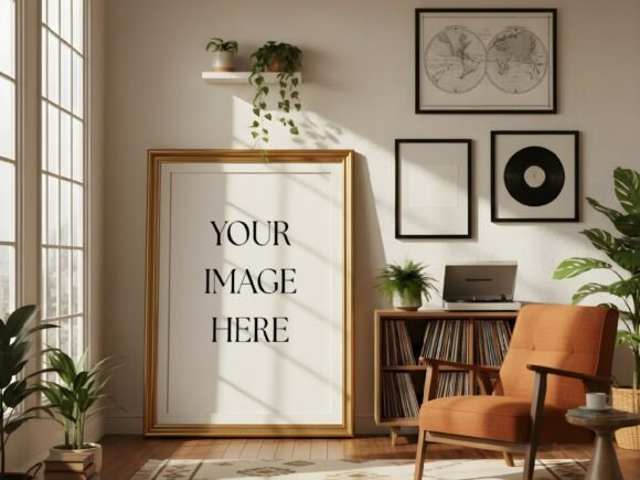 Download Vintage Vinyl Living Room Mockup - Mockup Collection