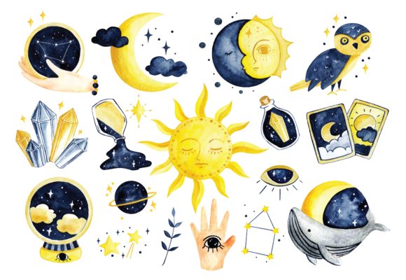 Download Mystic Astronomy in Water Color Vector - Premium Resources