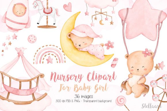 Download Watercolor Nursery Clipart for Baby Girl - Girl Collection